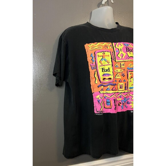Vintage Budweiser Bud Shirt Mens XL Black Neon Graphic Beer Promo Anheuser 90s - Picture 2 of 8